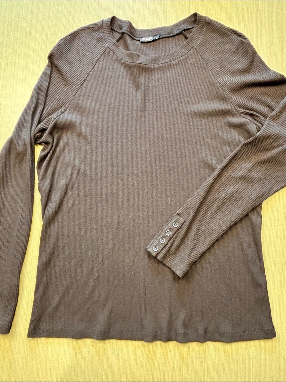 J.McLaughlin Brown Ribbed Long Sleeve Crewneck Button Cuff Size L